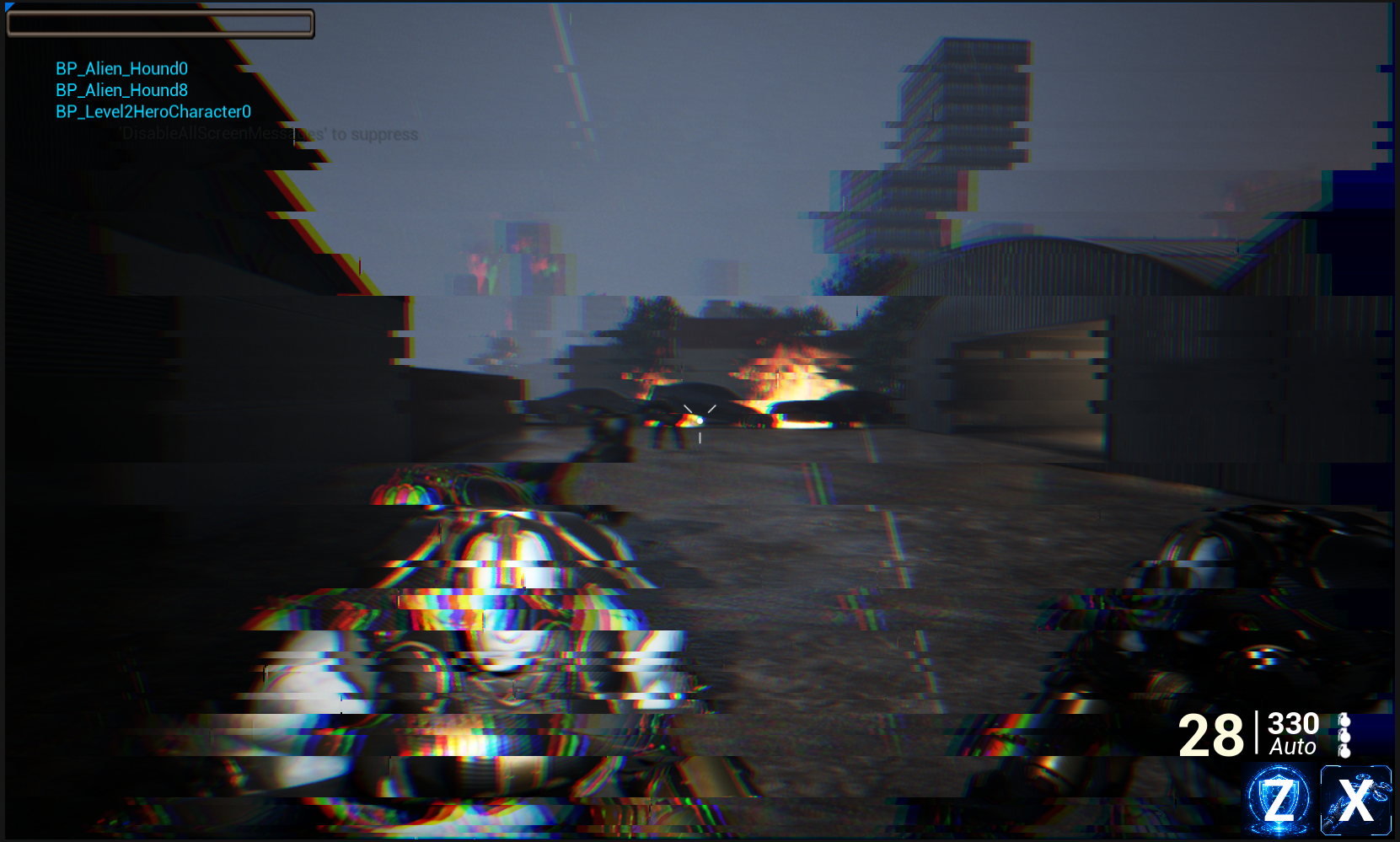 Chromatic aberration and slice displacement glitch on death