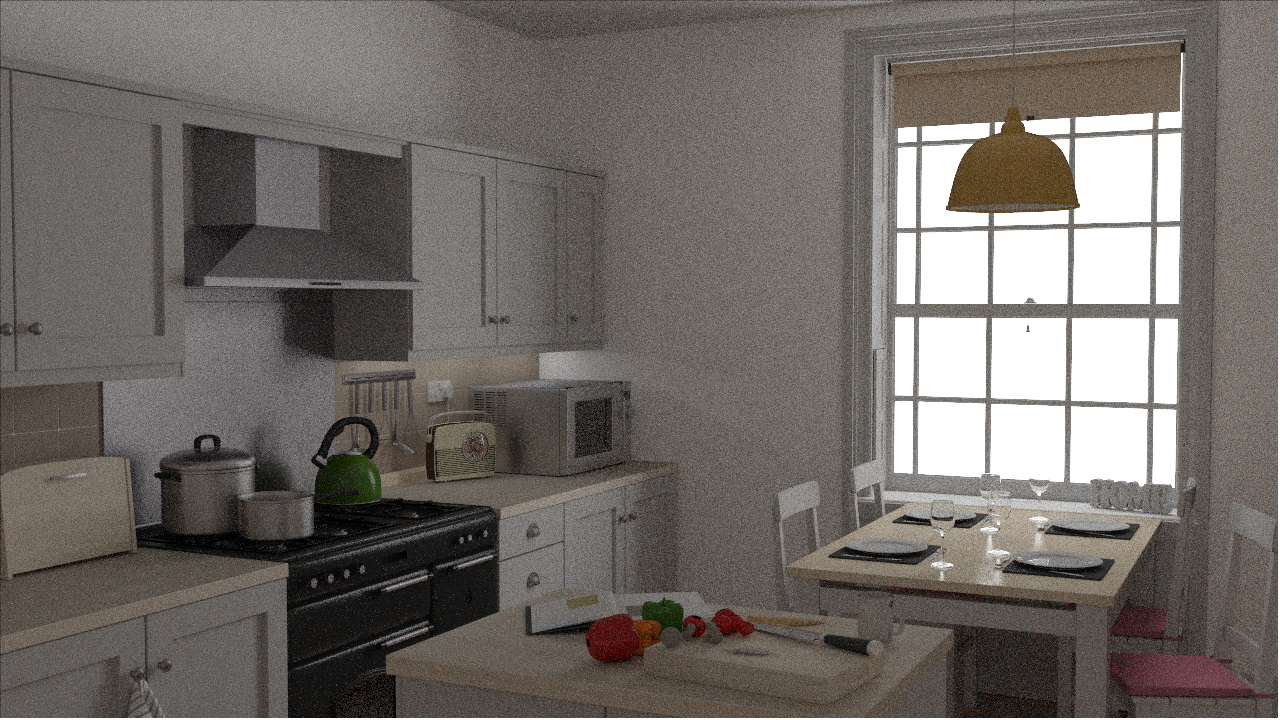 Kitchen reference rendered at 128 samples per pixel