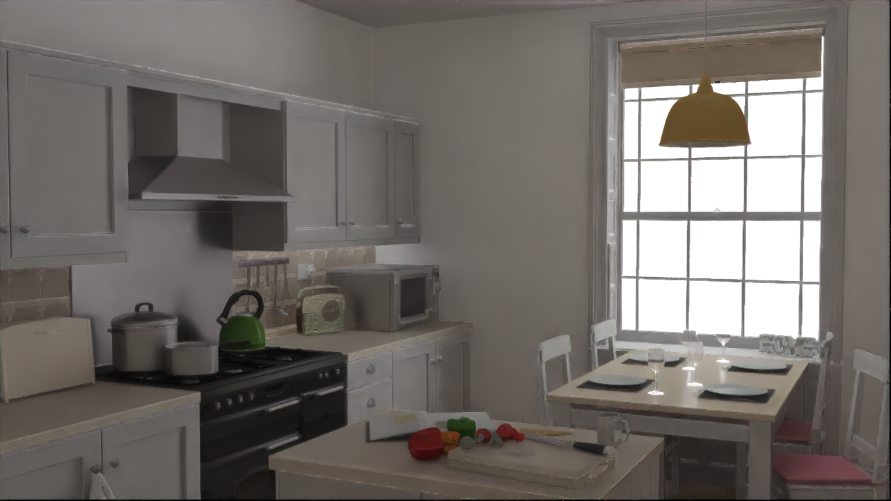 Kitchen interior rendered at 16 samples per pixel and denoised with Intel Open Image Denoise