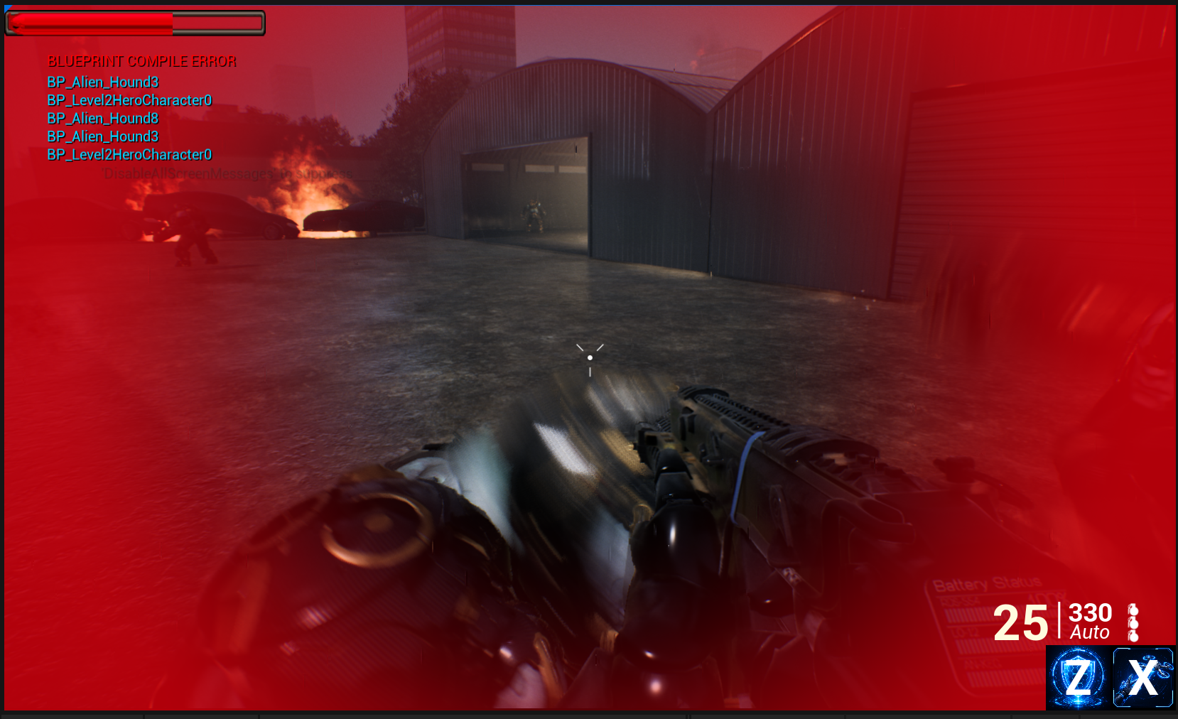 Red screen-space post-process on taking damage